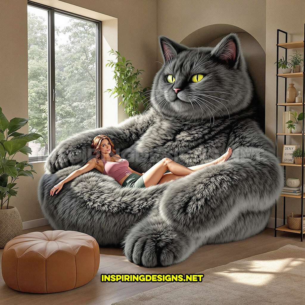 giant cat lounger in a grey and silver color design