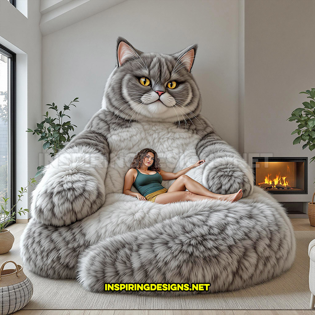 giant cat lounger in a grey and white color design