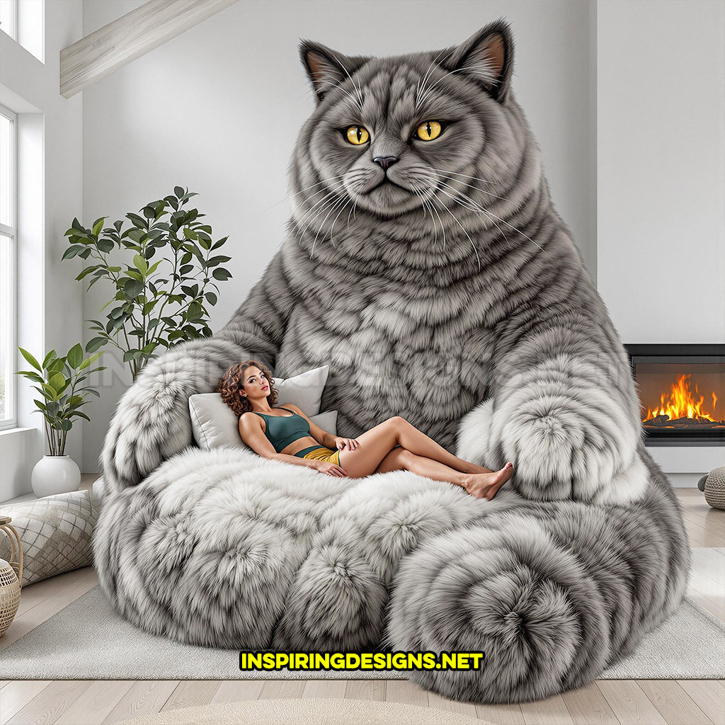 giant cat lounger in a black and silver color design