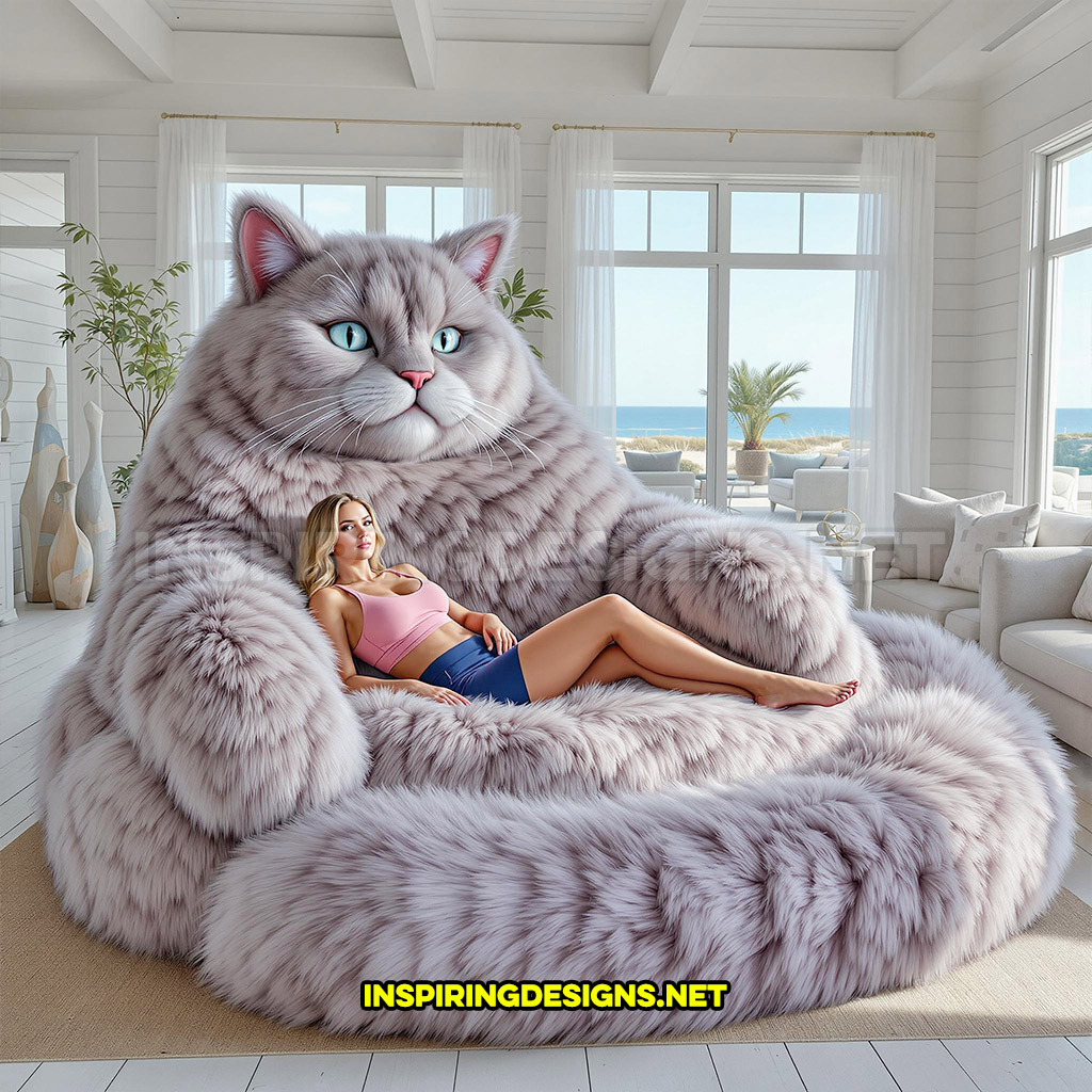 giant cat lounger in a light purple color design
