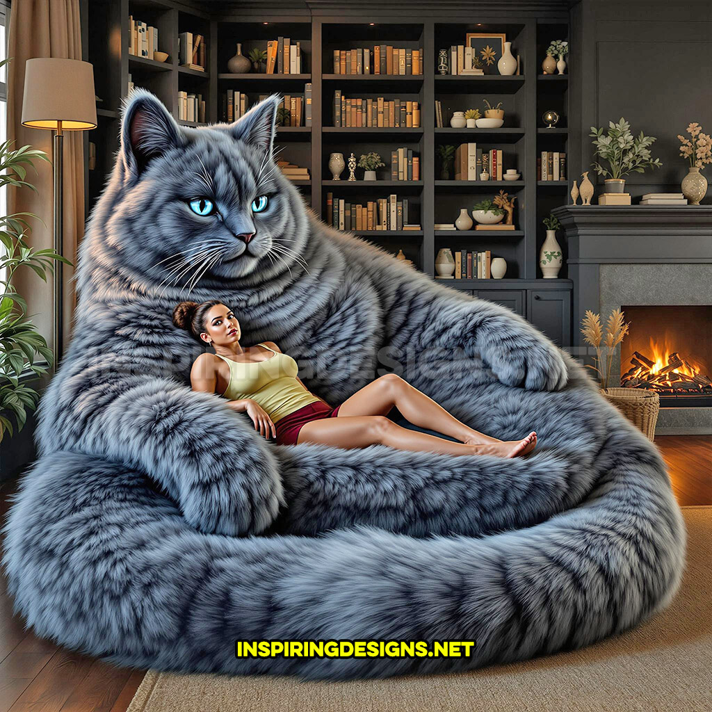 giant cat lounger in a dark blue and white color design