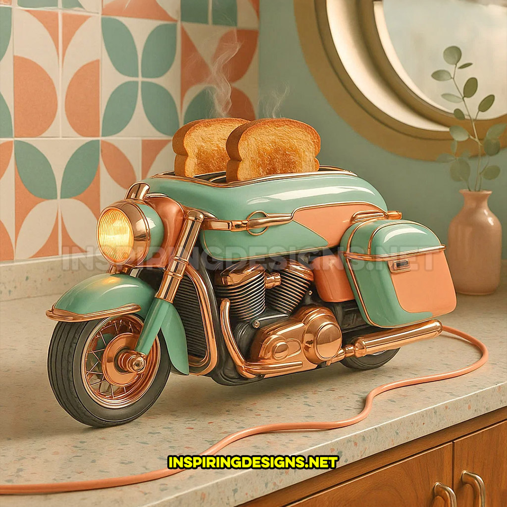 Harley toaster in a light green and light pink color design
