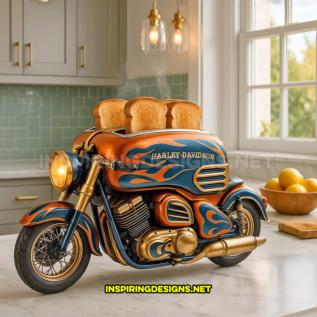 Harley toaster in a blue and orange color design