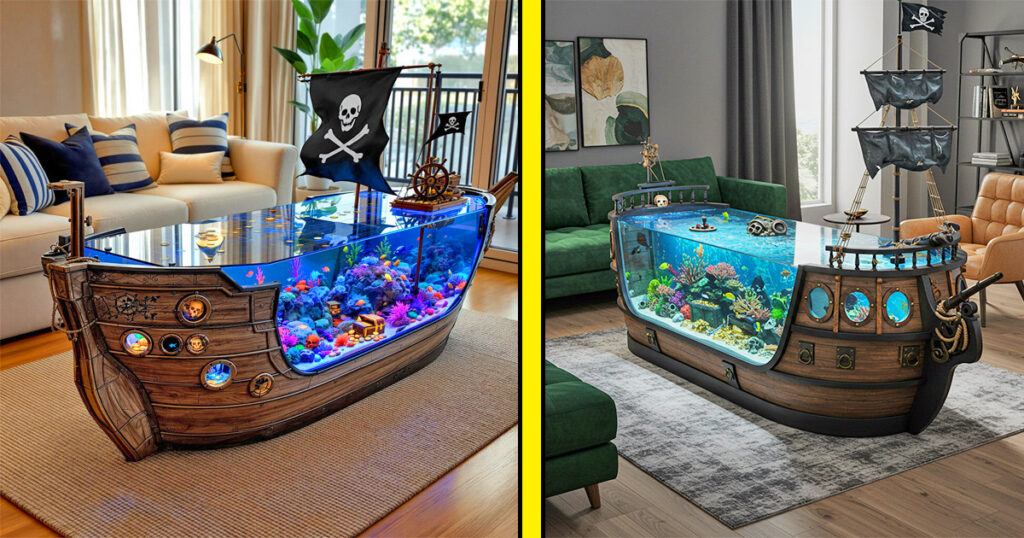 pirate ship aquarium coffee tables