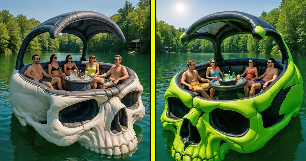 giant inflatable skull shaped lake floats