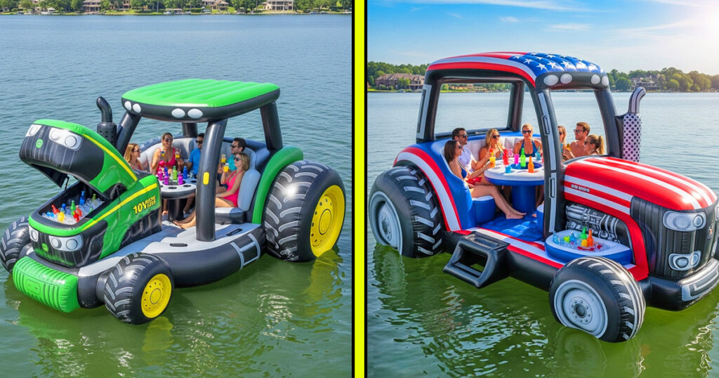 giant inflatable tractor shaped lake floats