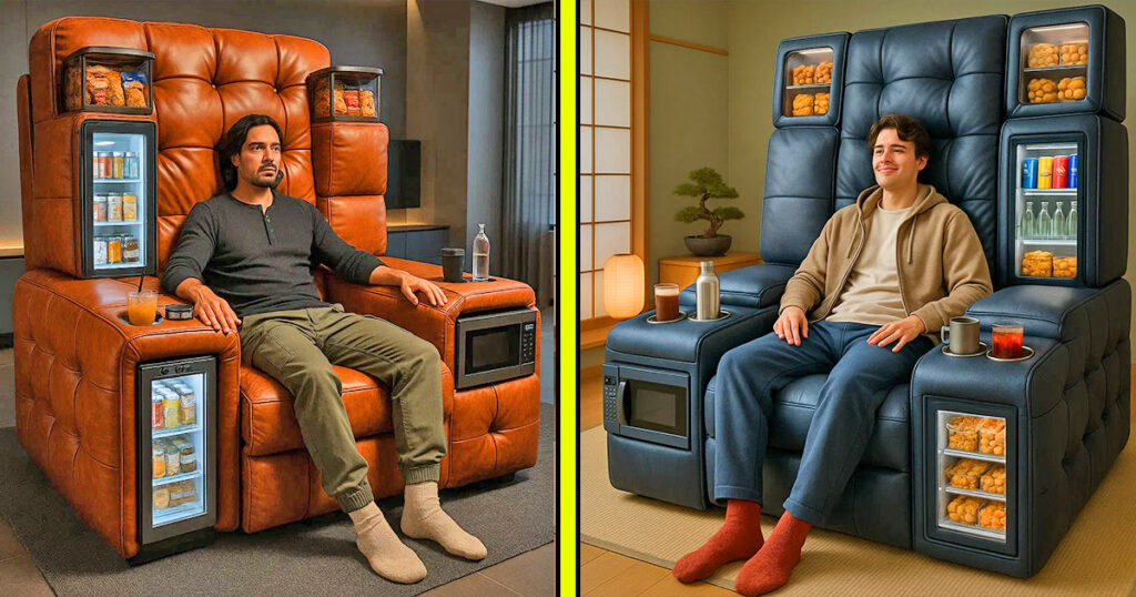 Oversized recliners with built-in kitchens