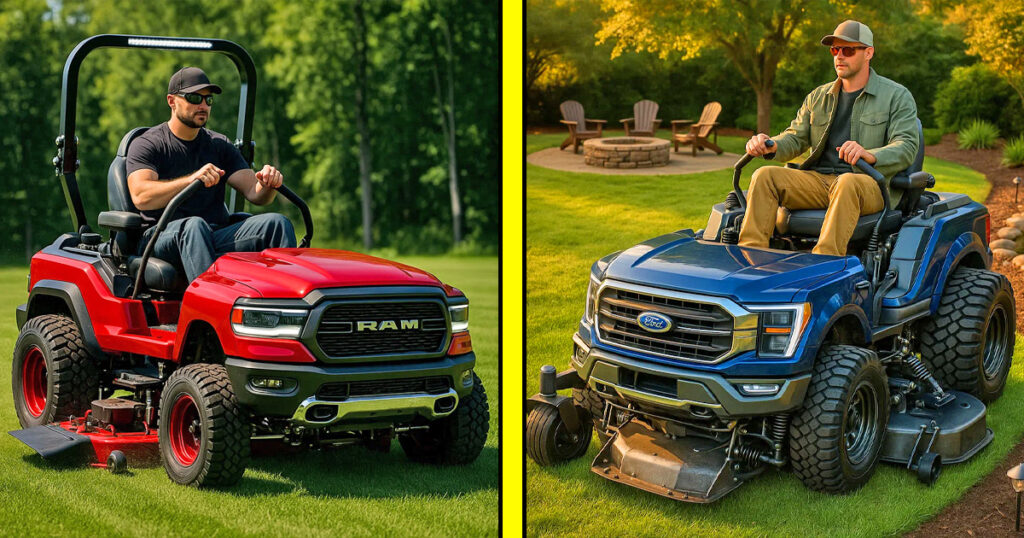 Pickup truck lawn mowers