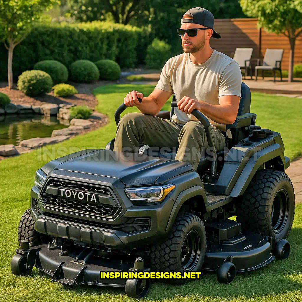 pickup truck lawn mower in a Black Toyota Tacoma design