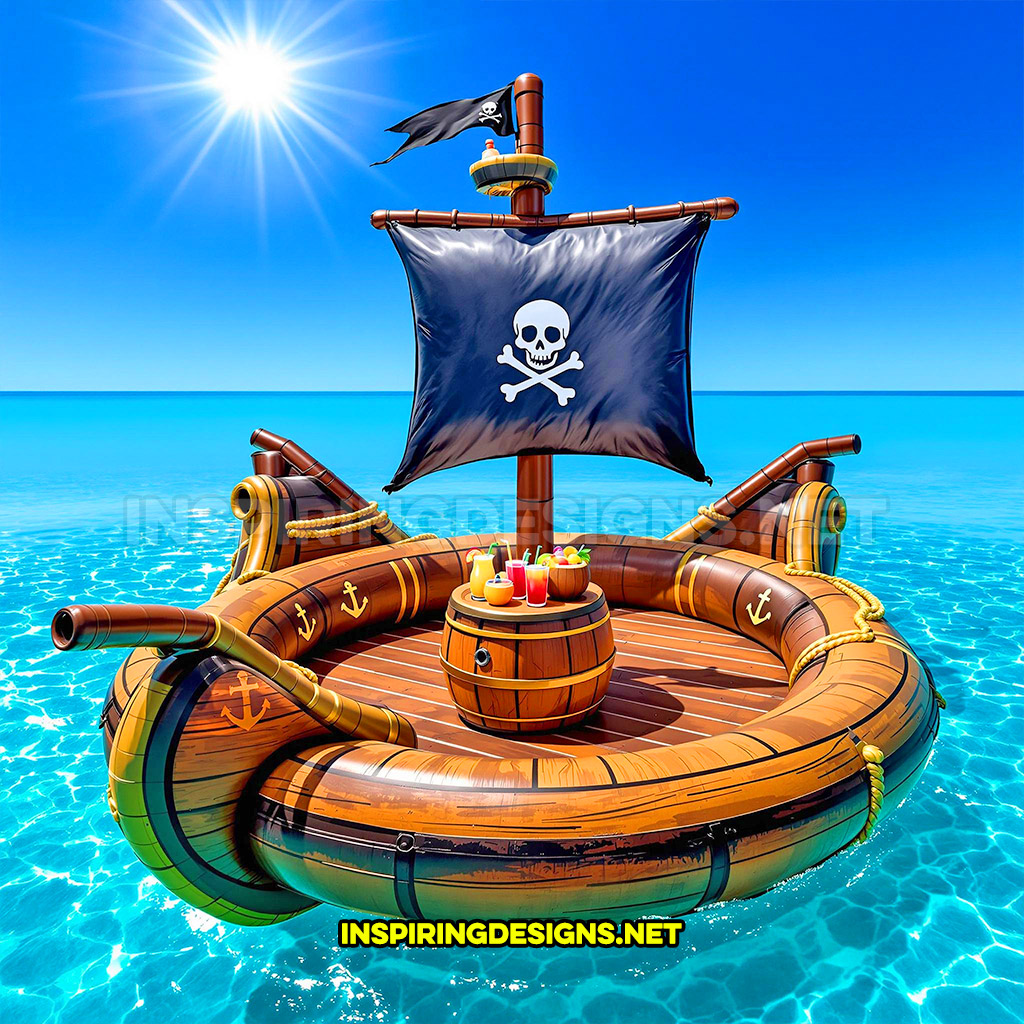 inflatable pirate ship lake float in a circular brown and light brown color