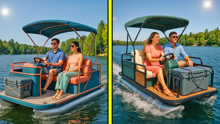 These Tiny Pontoon Boats Have Bimini’s and Cooler Storage