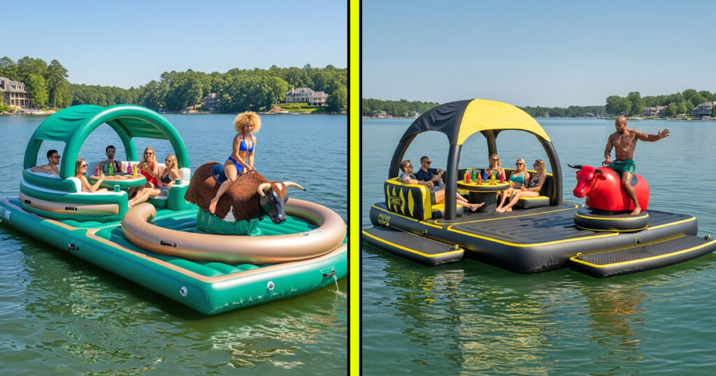 Inflatable mechanical bull lake party floats