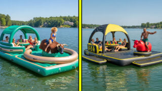 Inflatable mechanical bull lake party floats
