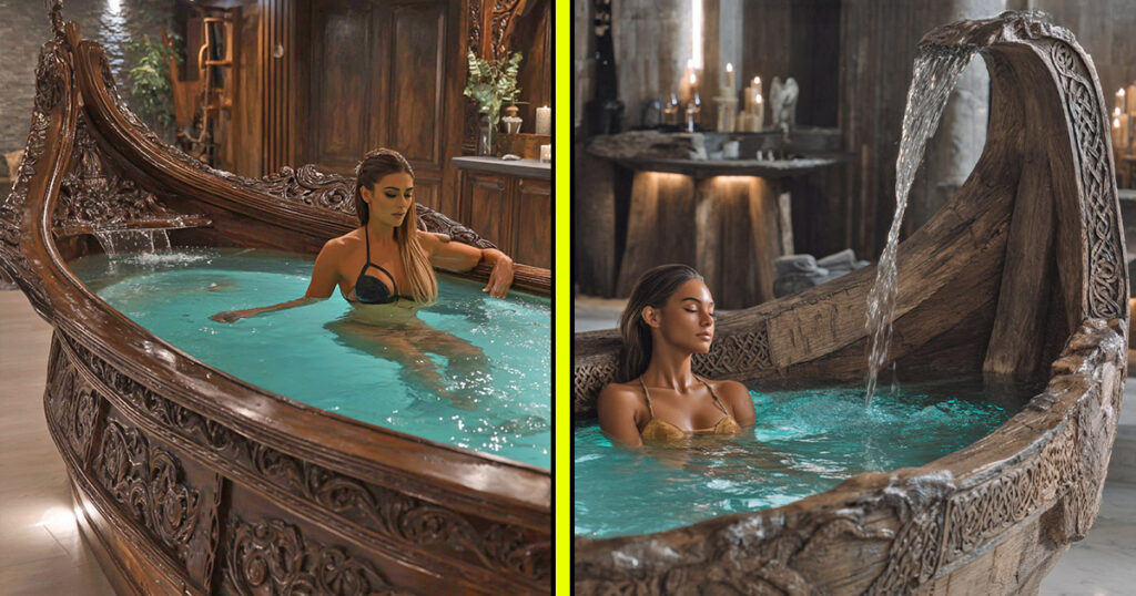 giant wooden ship shaped bathtubs