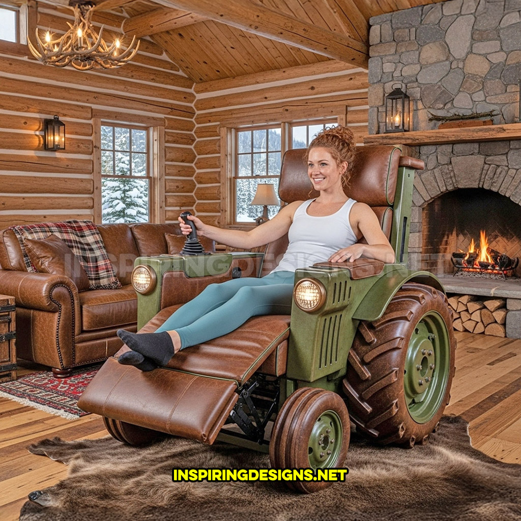 tractor recliner in a green and brown color