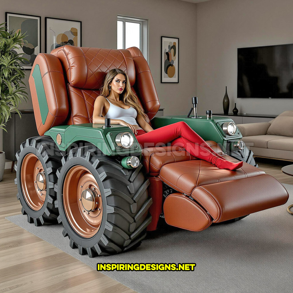 tractor recliner in a green and brown color