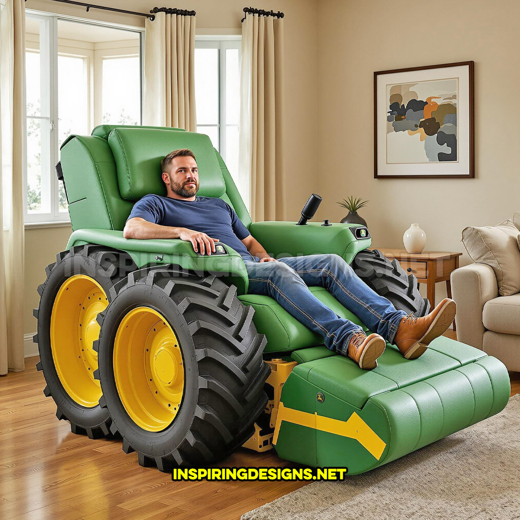 tractor recliner in a green and yellow color