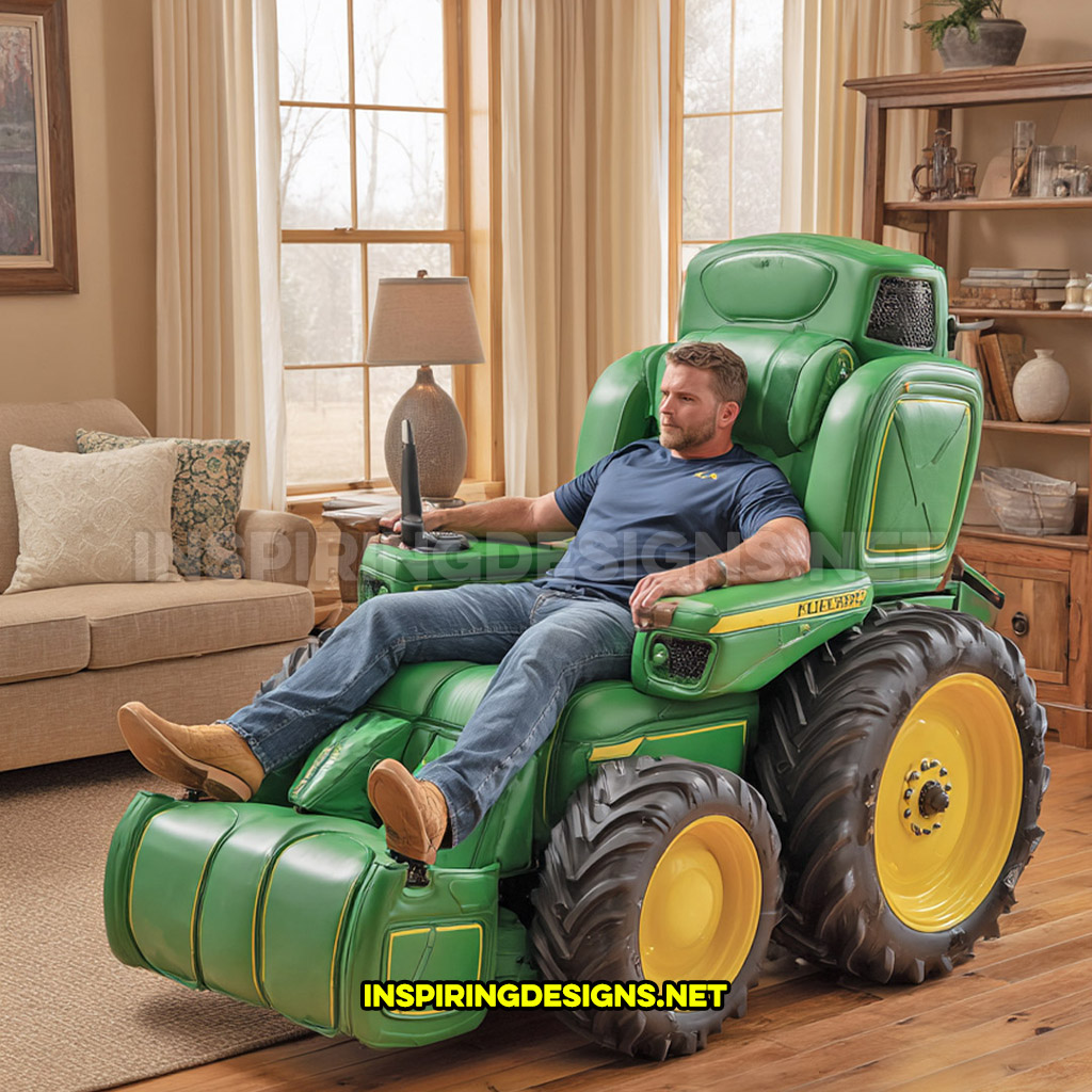 tractor recliner in an green and yellow color