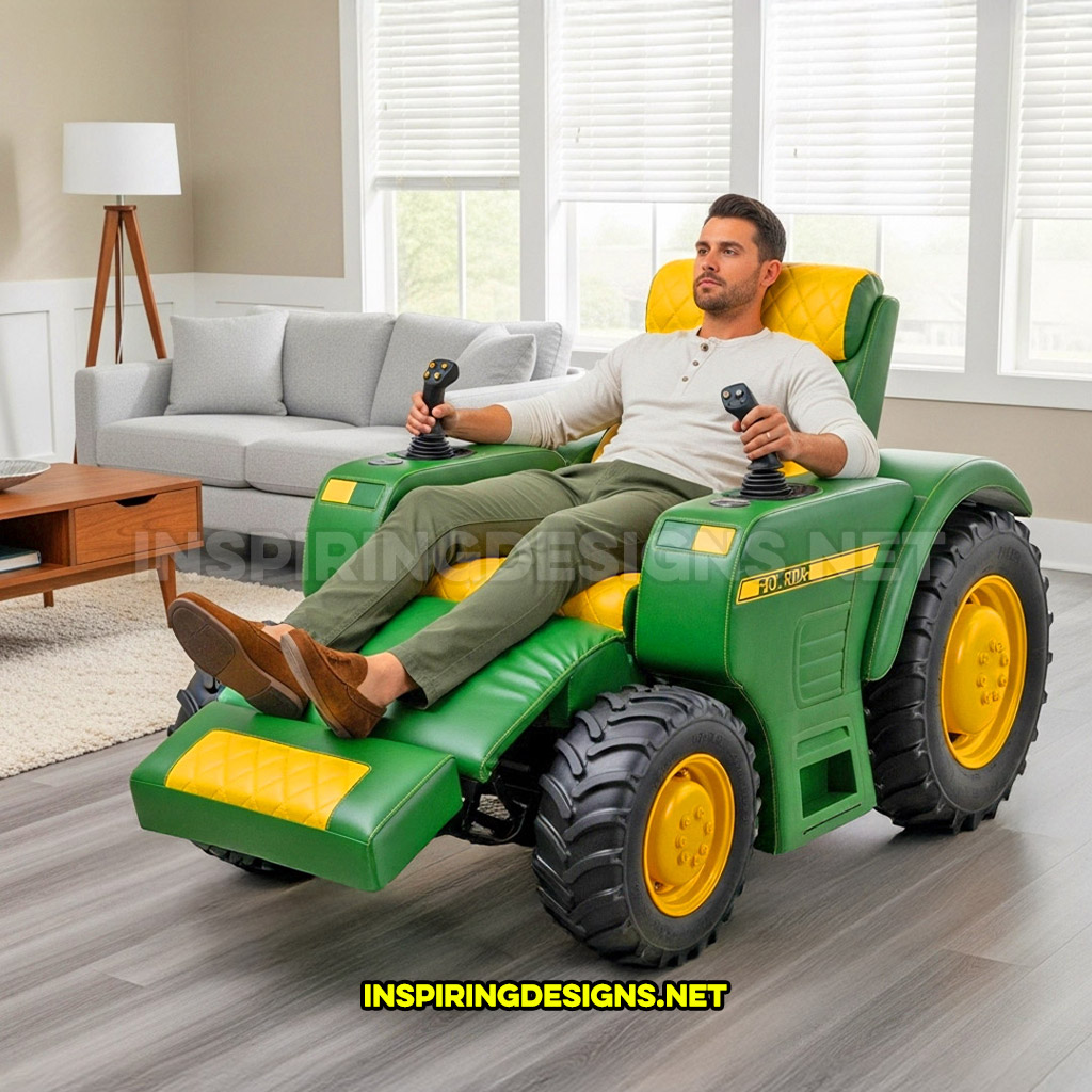 tractor recliner in a green and yellow color