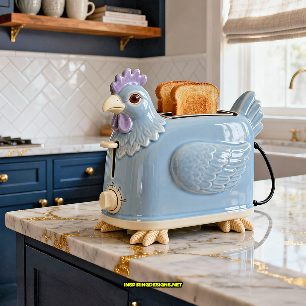 chicken toaster in a blue and purple color design