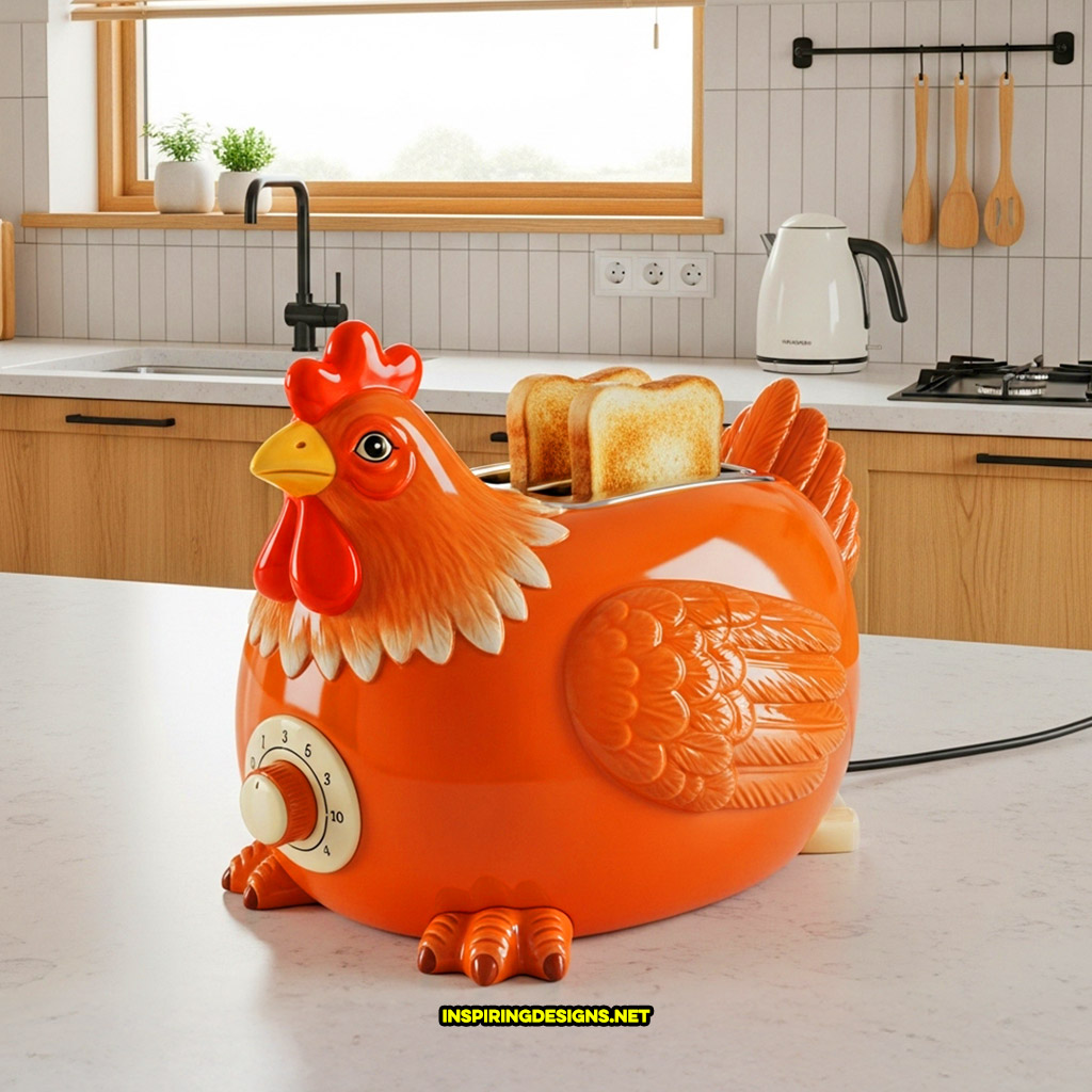 chicken toaster in a brown and orange color design