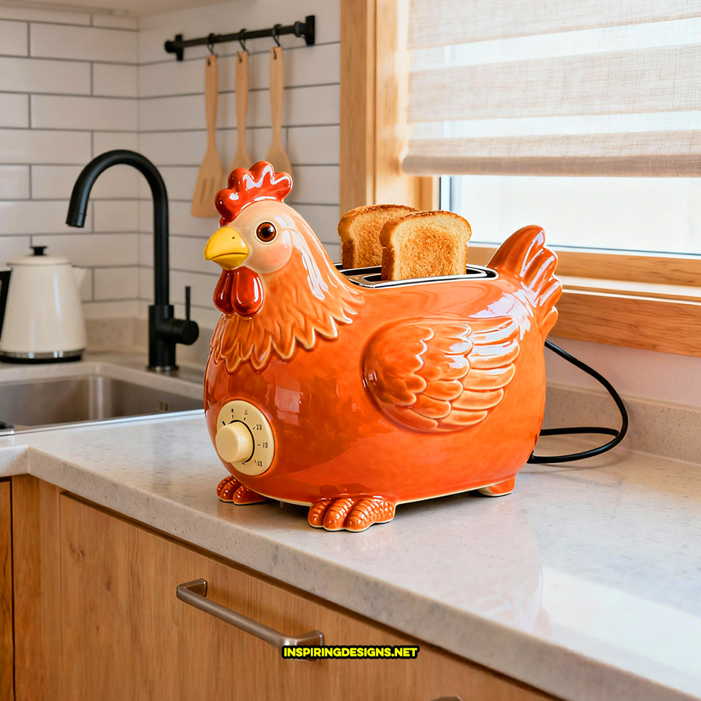 chicken toaster in a orange and brown color design
