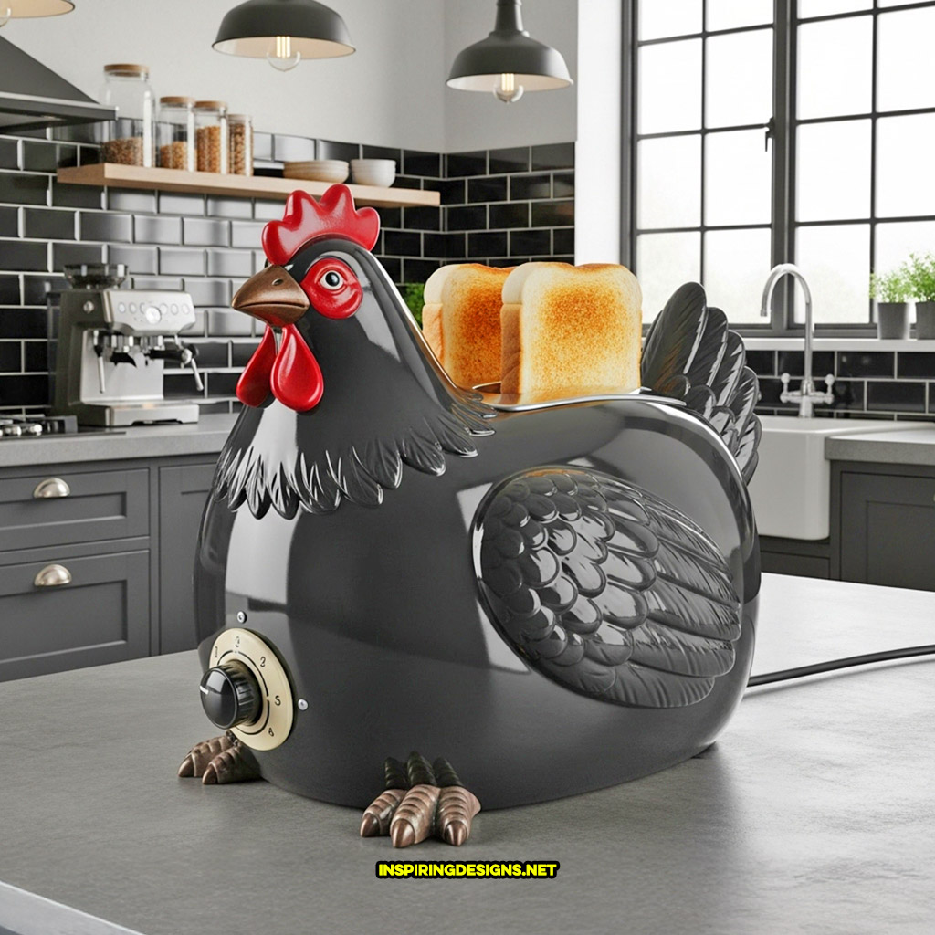 chicken toaster in a black and red color design