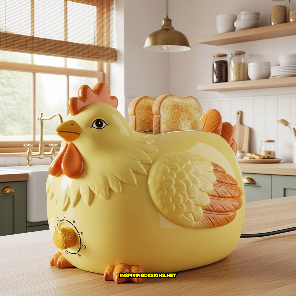 chicken toaster in a yellow and orange color design
