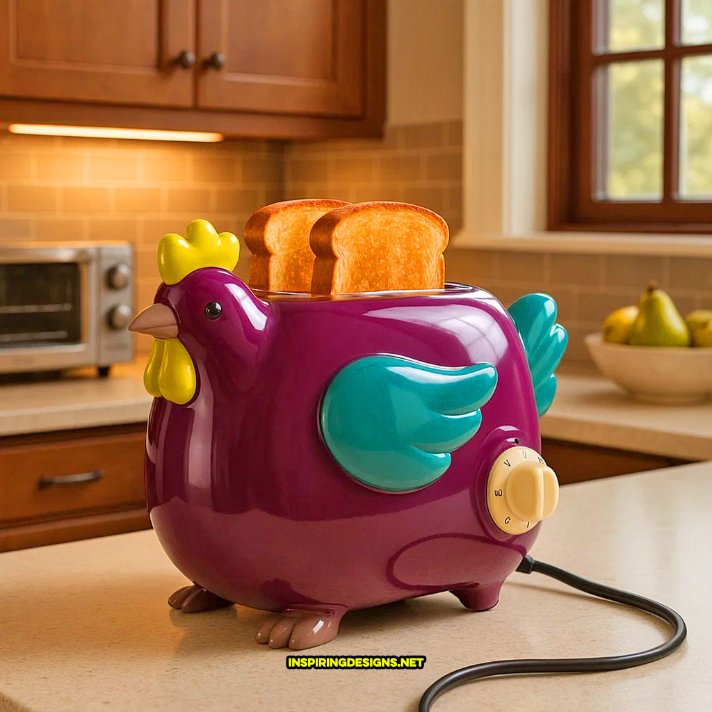 chicken toaster in a purple and turquoise color design