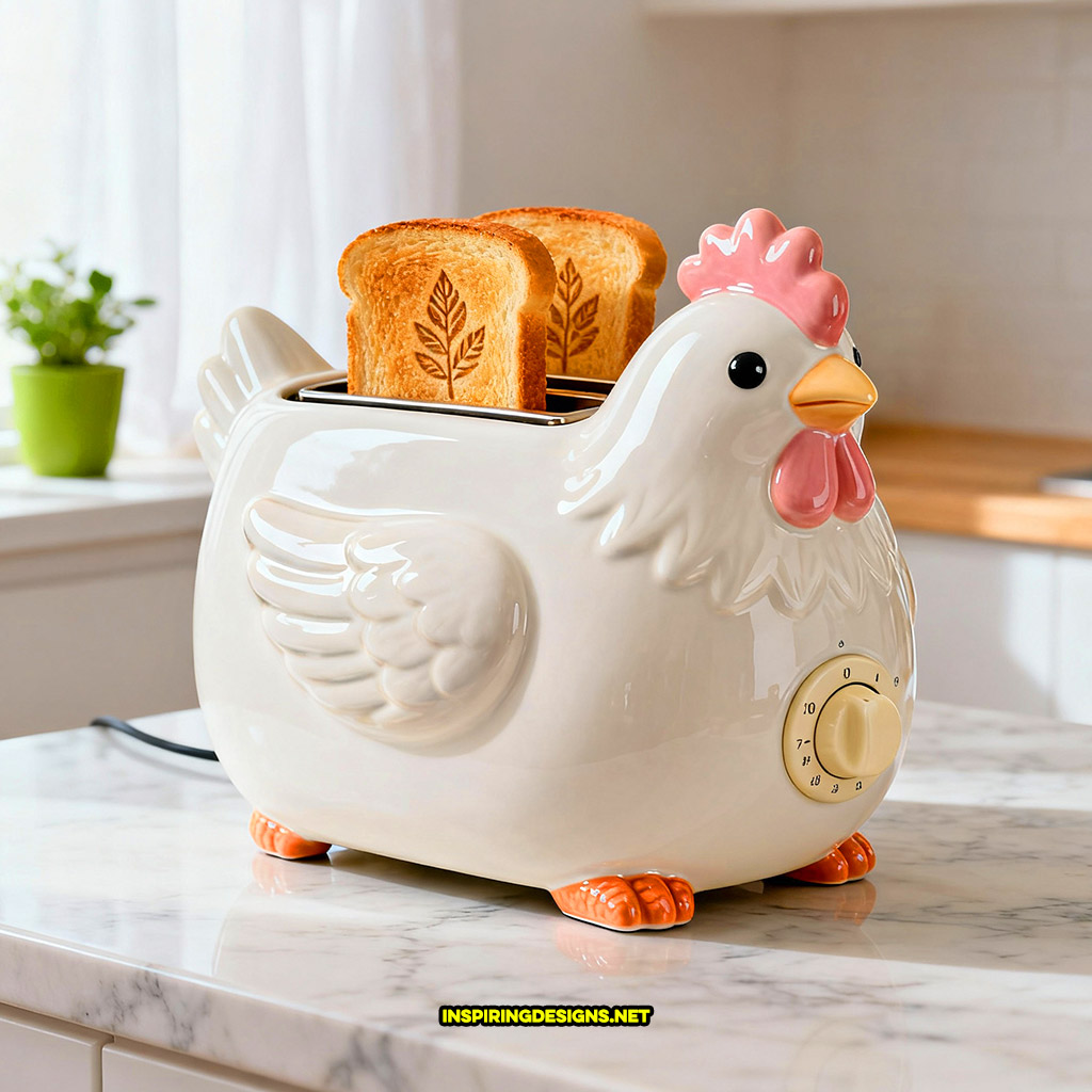chicken toaster in a white and red color design
