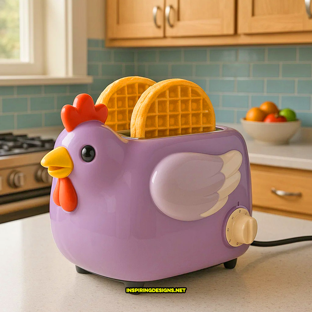 chicken toaster in a purple and red color design