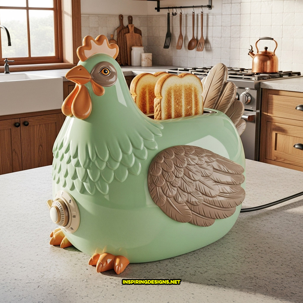chicken toaster in a light green and grey color design