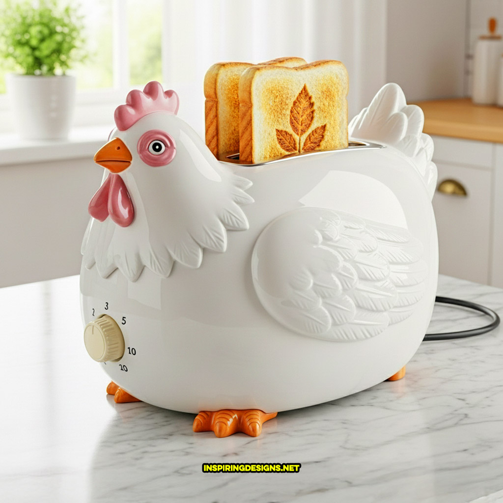chicken toaster in a white and red color design