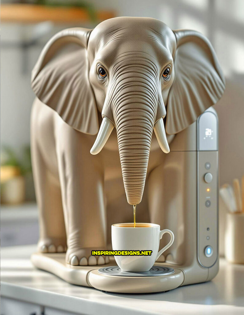 elephant coffee maker in a grey color