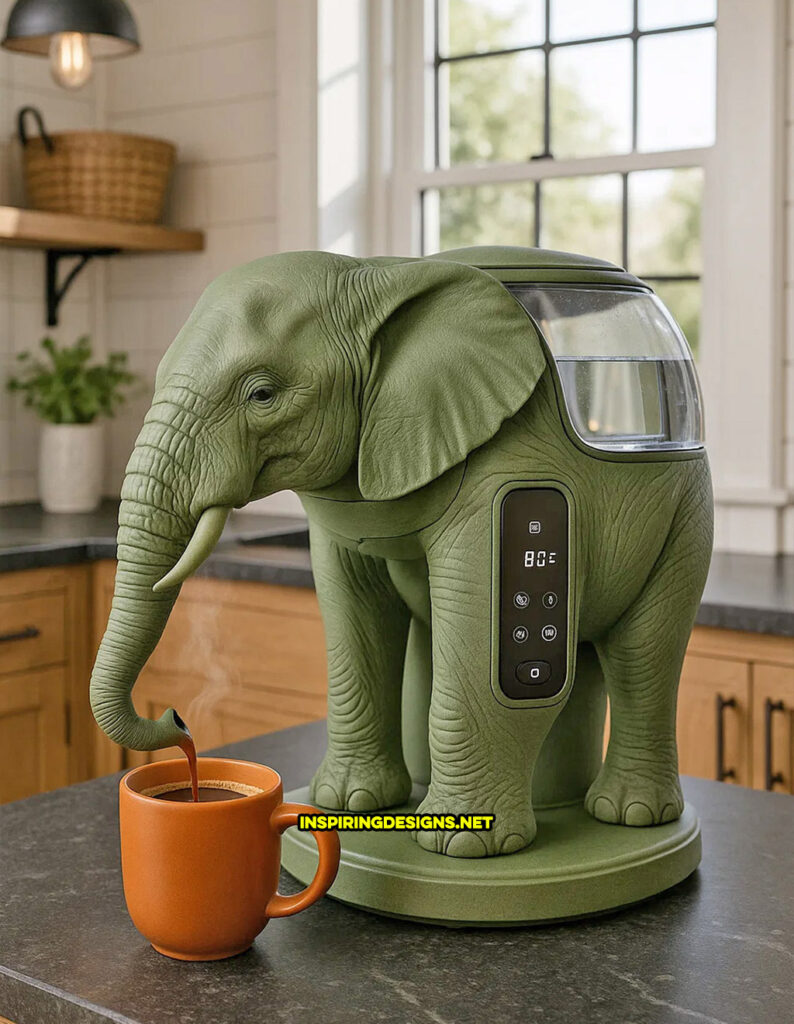 elephant coffee maker in a green color