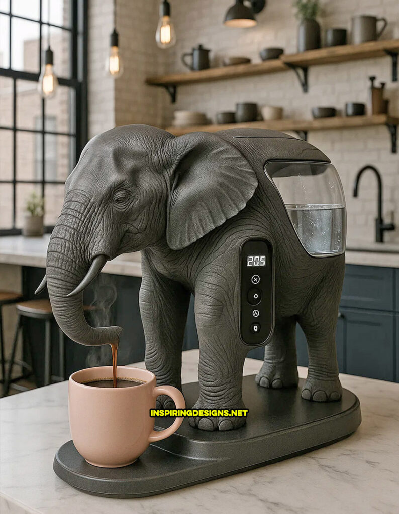 elephant coffee maker in a realistic black color