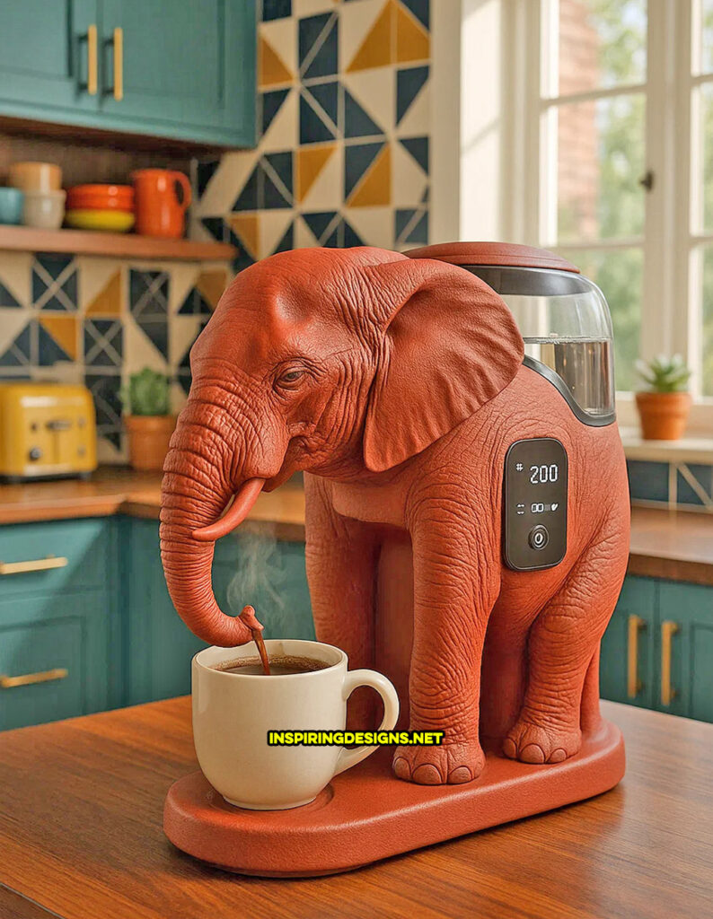 elephant coffee maker in a red color