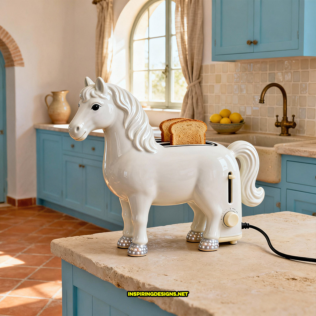 A horse toaster in a white color design