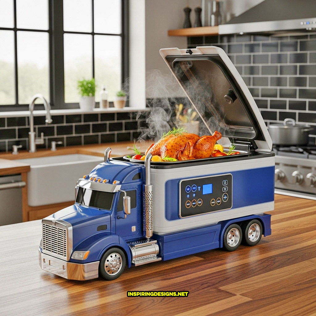 semi-truck slow cooker in a blue and grey color