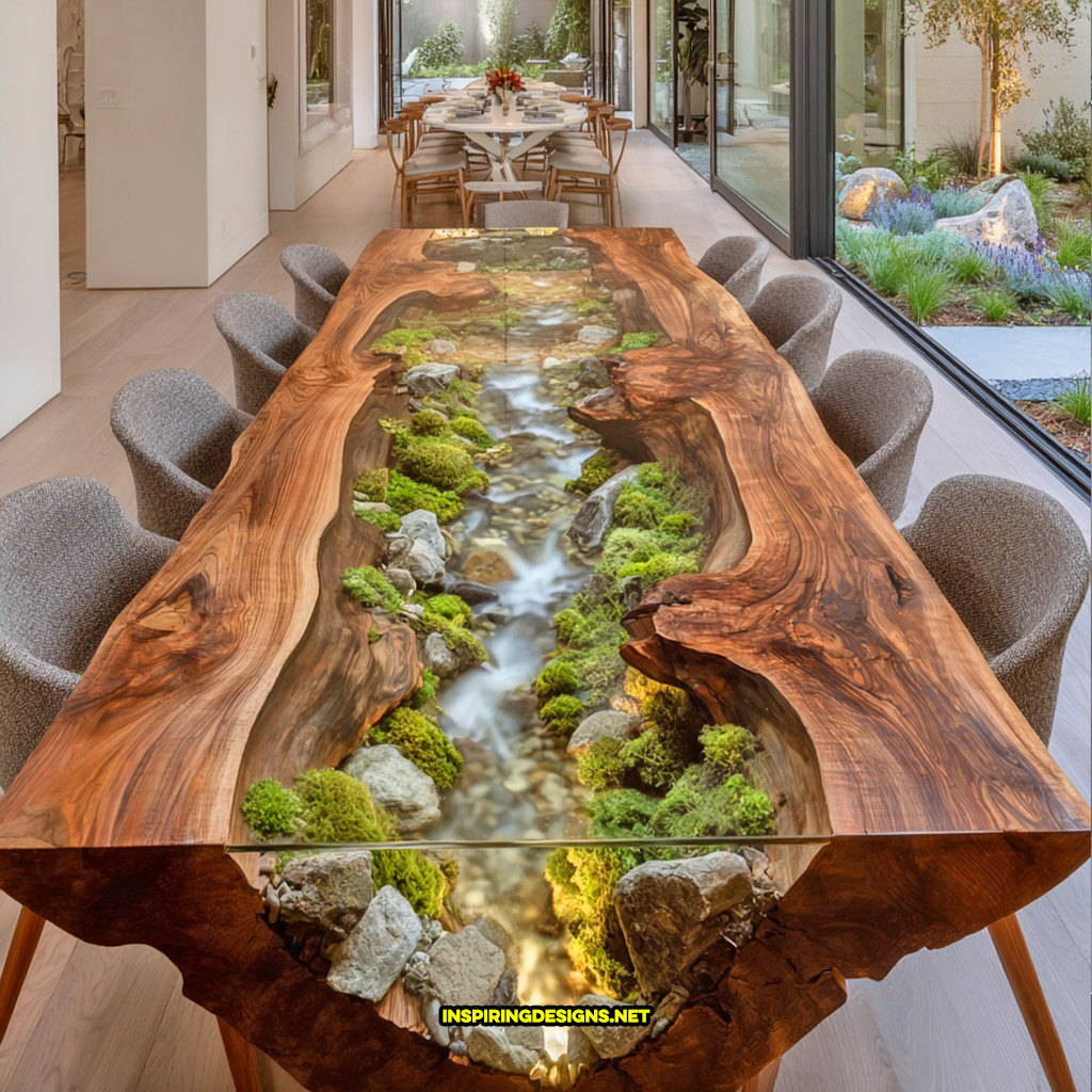 Live edge wood dinning table with flowing river