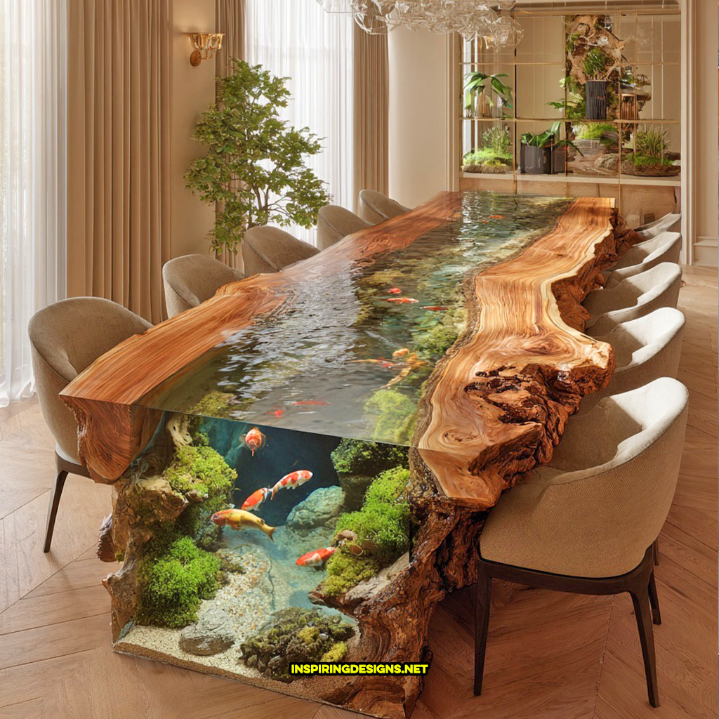 Live edge wood dinning table with flowing river