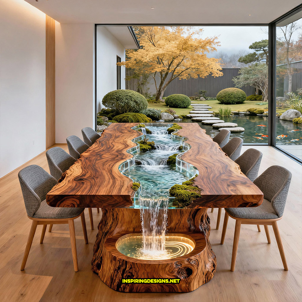 Live edge wood dinning table with flowing river