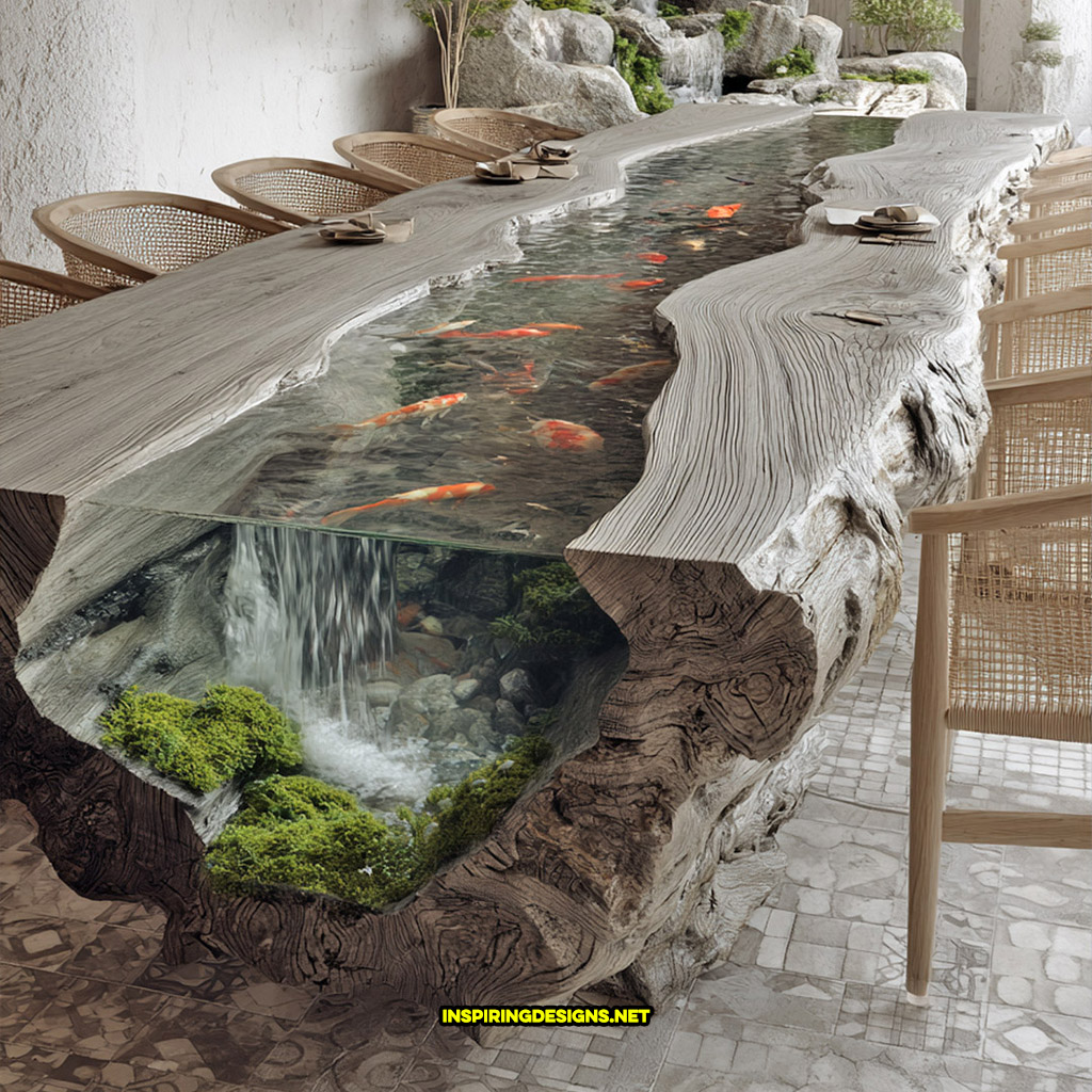 Live edge wood dinning table with flowing river