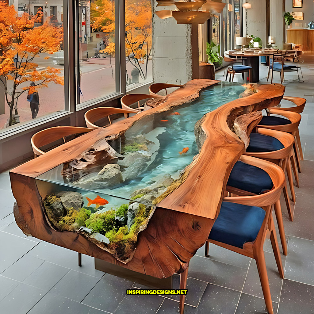 Live edge wood dinning table with flowing river