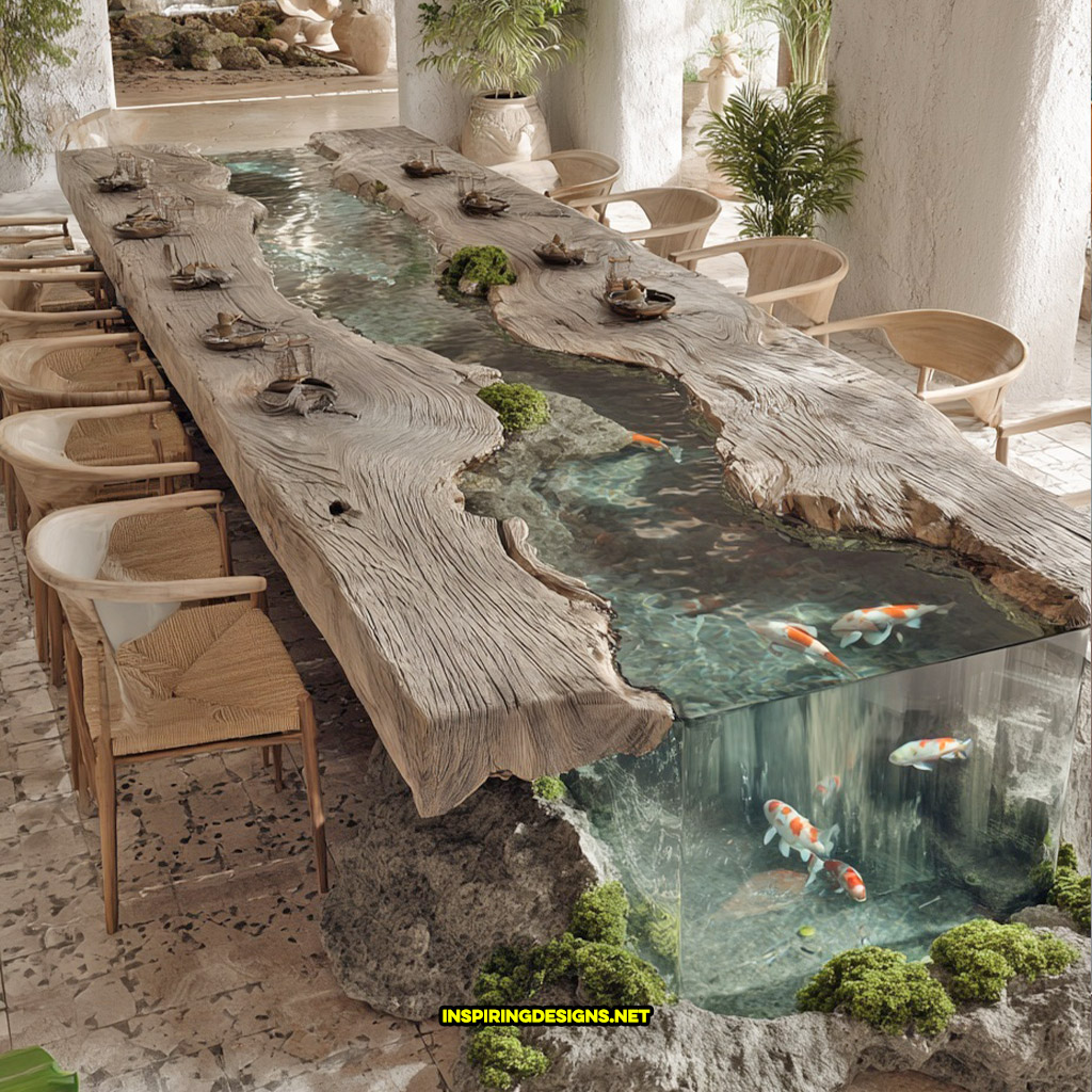 Live edge wood dinning table with flowing river