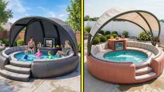 Inflatable pool with a mini fridge