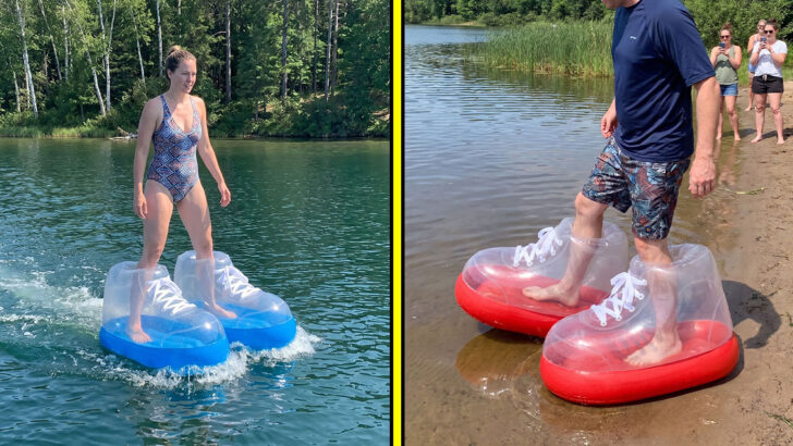 These Inflatable Water Shoes Have Mini Motors That Let You Scoot Across The Lake